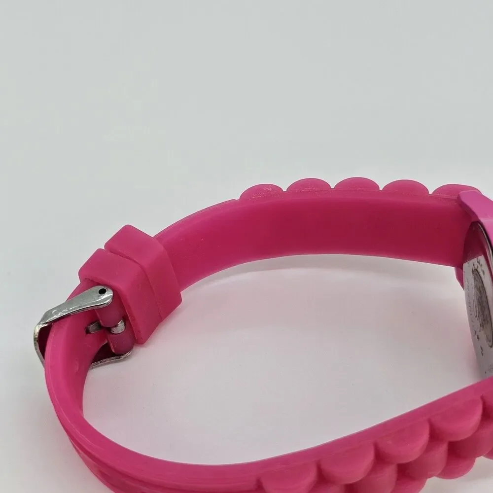 30MM Watch Women Crystal Accent Hot Pink Dial Hot Pink Plastic Bands New Battery
